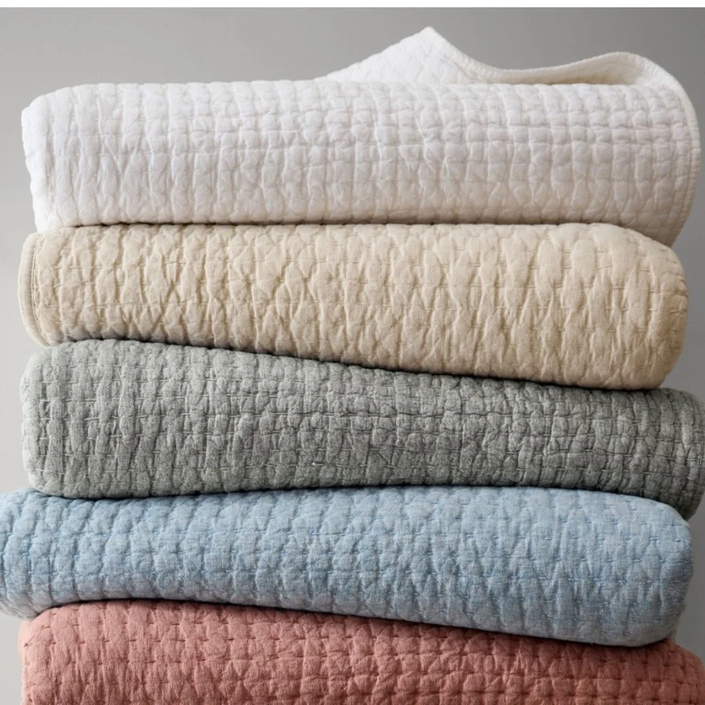 COPY - 😍Pottery Barn Pick-Stitch Handcrafted Cotton Linen Quilt & 1 matching sh…